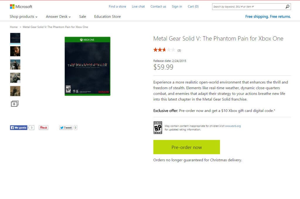 Metal Gear Solid V: The Phantom Pain release date