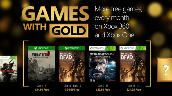 Games With Gold de Octubre para Xbox One y Xbox 360