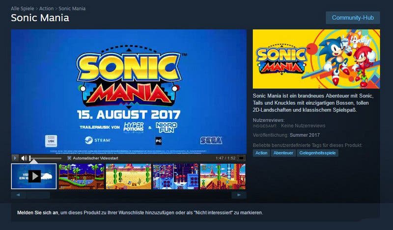 Steam desvela la fecha de lanzamiento de Sonic Mania 107