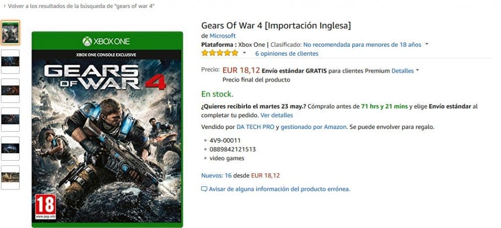 ¡No esperes más! Consigue Gears of War 4 en formato físico a un precio increíble 107