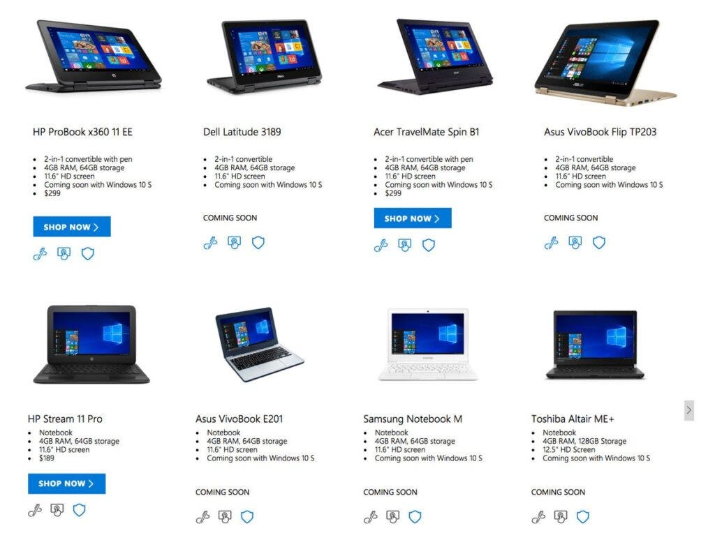 Microsoft muestra los portátiles con Windows 10 S de Acer, HP, Dell y otros. Desde 189 dólares 107
