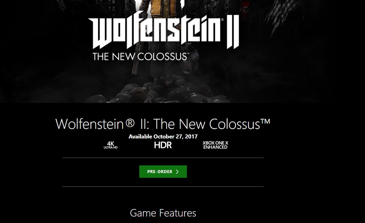 Wolfenstein II: The New Colossus a 4K en Xbox One X según la web de Xbox 109