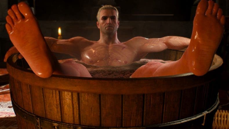 Impresionante figura de Geralt de Rivia, de The Witcher 3, dándose un baño