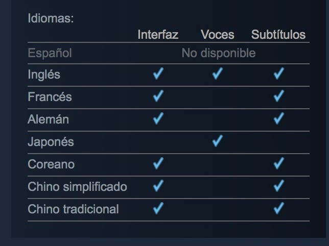 Estos son los idiomas de Shenmue I & II, al menos en Steam 111