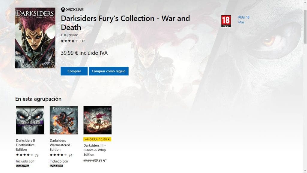 Microsoft lista por error Darksiders 3 junto a los dos primeros a un precio de ganga 109