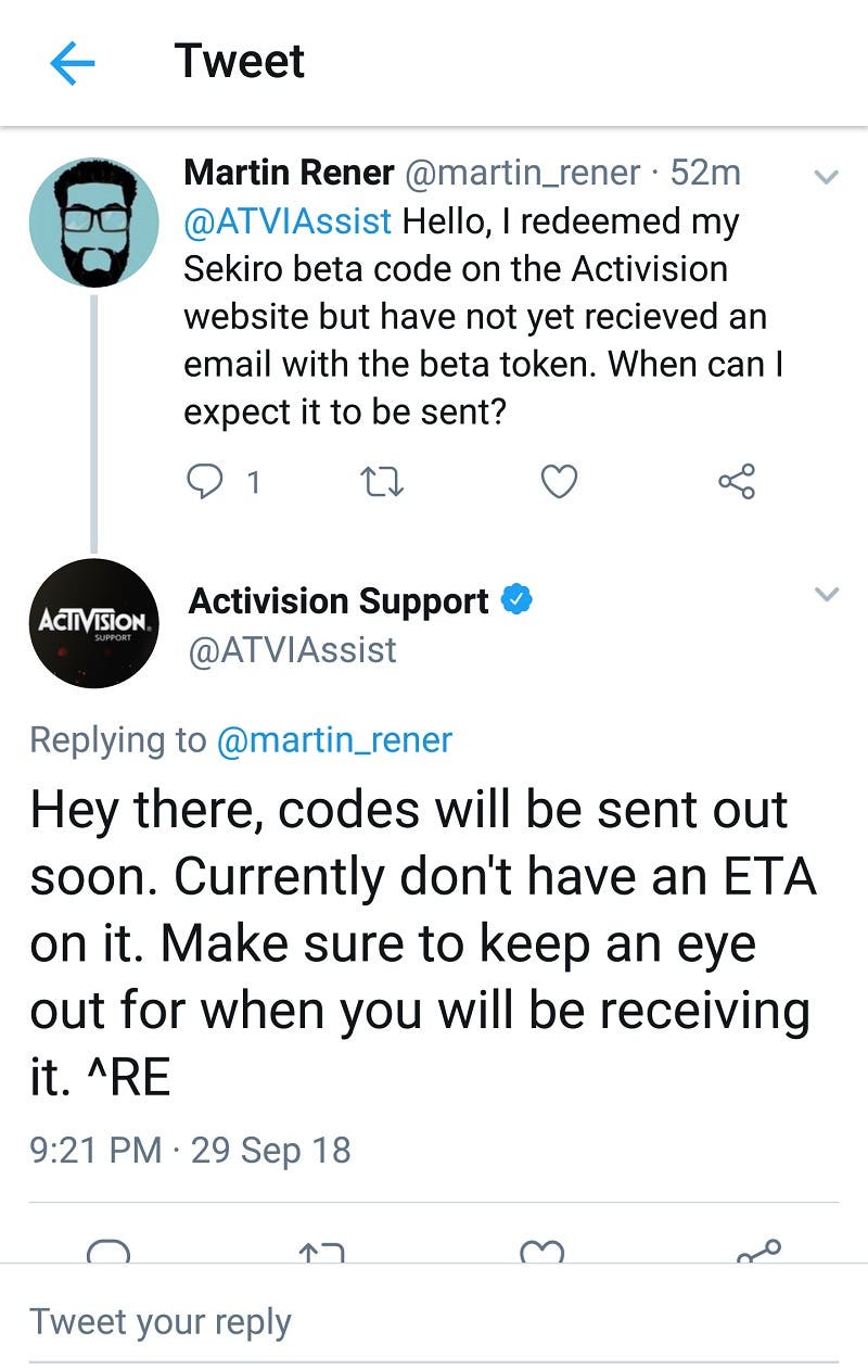 Activision habría confirmado una beta de Sekiro: Shadows Die Twice 111