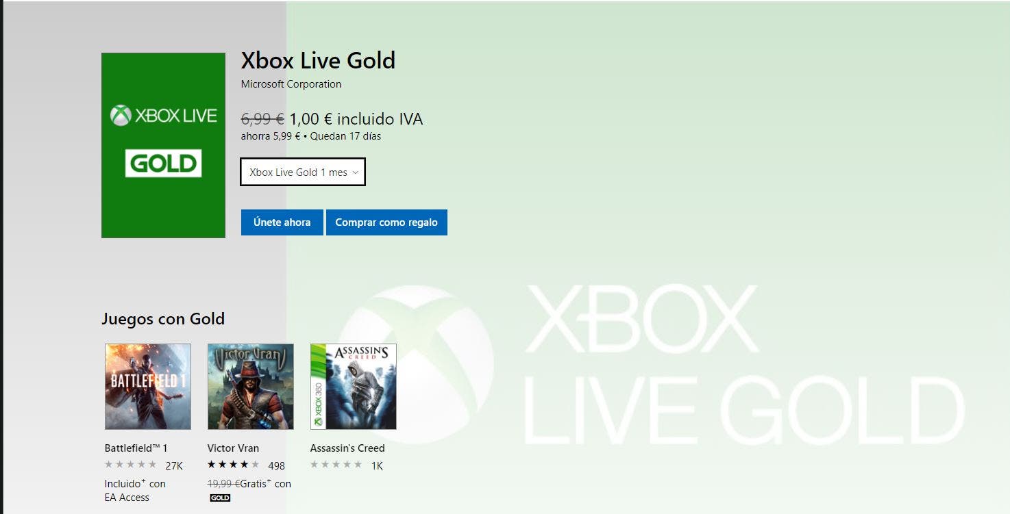 La oferta que faltaba, consigue un mes de Gold por 1€ 105