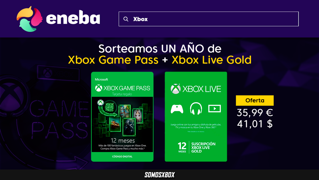 Sorteo de un año de Xbox Live Gold y un año de Game Pass