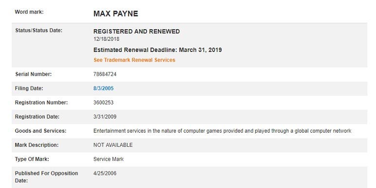 La ip de Max Payne, renovada y registrada por Take-Two Interactive 107