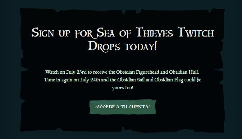 Consigue accesorios gratis en Sea of Thieves solo por ver el evento de Twitch Rivals 104
