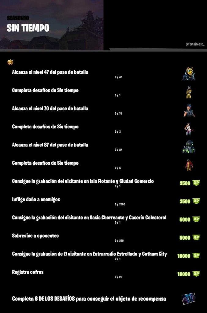 Filtrados los desafíos del evento Sin Tiempo de Fortnite 111