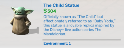 Baby Yoda conocido por la serie de Disney+ The Mandalorian, está disponible en Los Sims 4 107