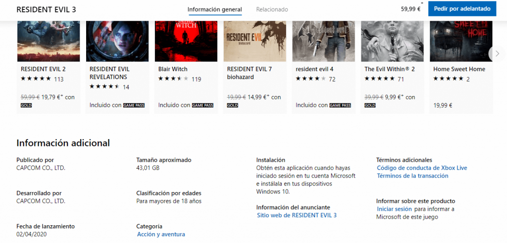 Se desvela cuanto ocupará Resident Evil 3 en nuestro disco duro 104