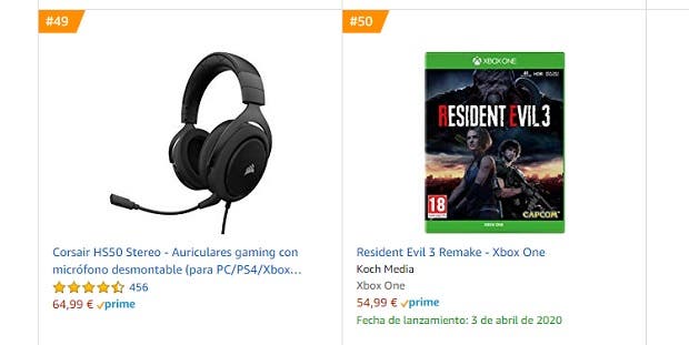 Resident Evil 3 se coloca entre los más vendidos de Amazon de Xbox One 109