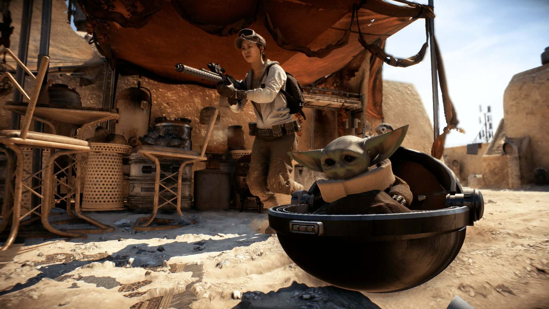 Un increíble mod nos permite eliminar Stormtroopers como Baby Yoda en Star Wars Battlefront 2 