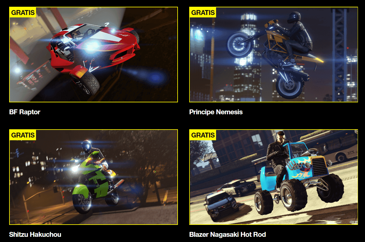 4 vehículos exclusivos gratis en GTA V Online