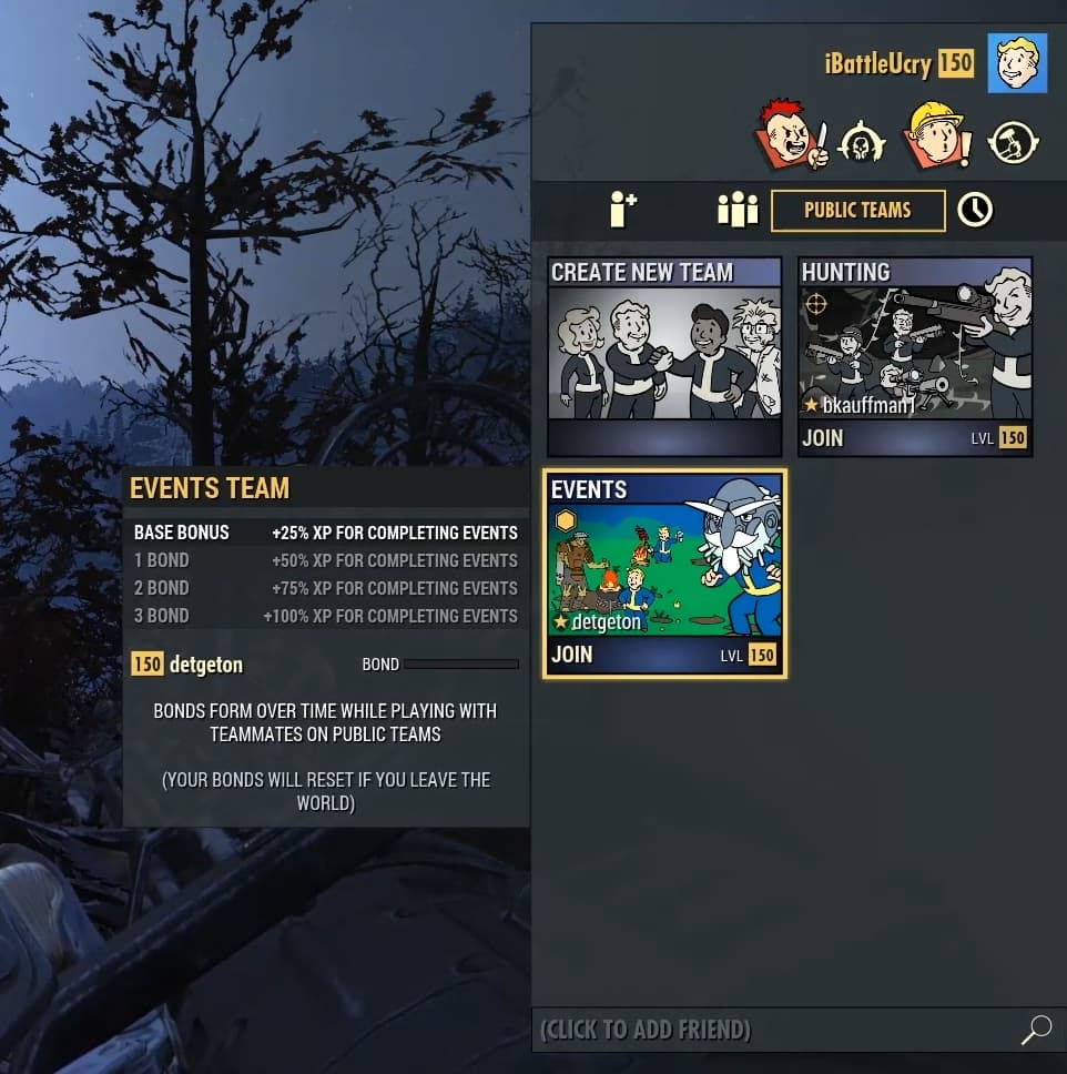 Lista de equipos públicos de Fallout 76
