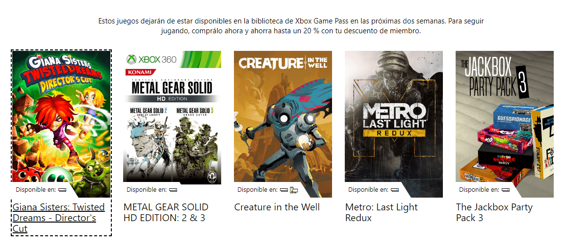 juegos que abandonarán Xbox Game Pass