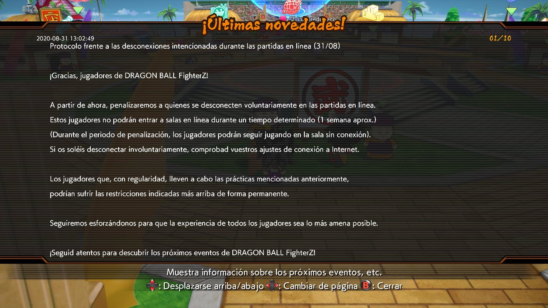 Los baneos por desconexión llegan a Dragon Ball FighterZ 102
