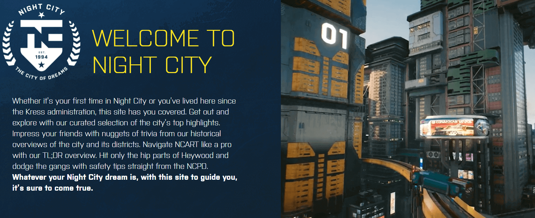 Cyberpunk 2077 obtiene una página web turística con toda la información sobre Night City