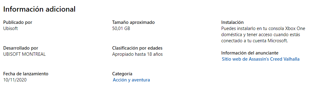 tamaño de descarga de Assassin's Creed Valhalla