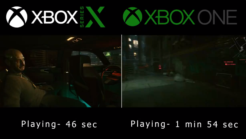 tiempos de carga de Cyberpunk 2077 en Xbox Series X y Xbox One
