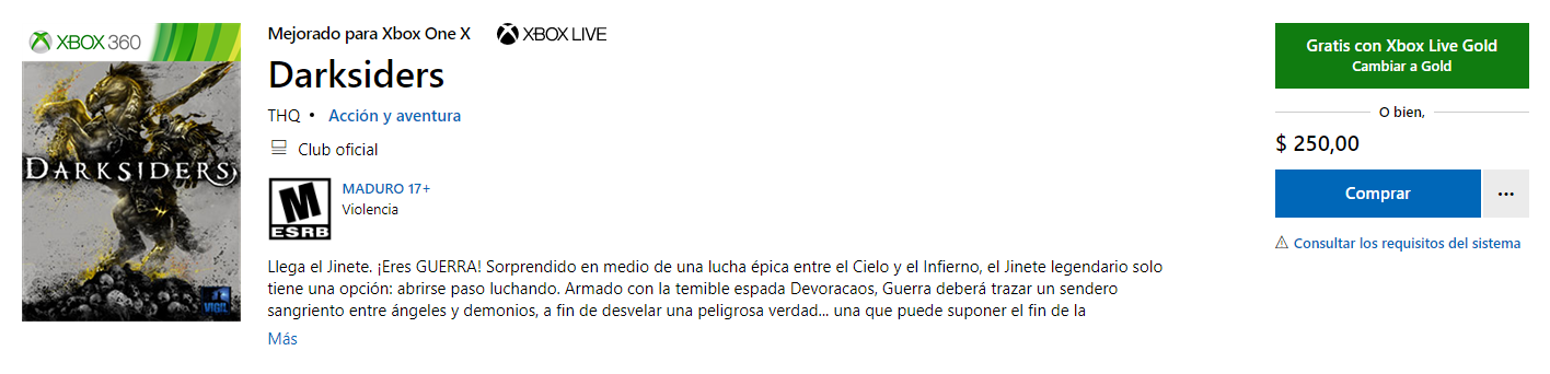 gratis Darksiders para Xbox