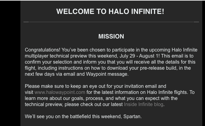 Invitaciones de la prueba técnica de Halo Infinite