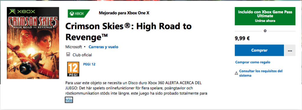 Disponibles Crimson Skies y otro juego en Xbox Game Pass