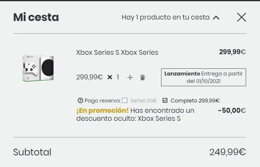 Xbox Series S con 50€ de descuento