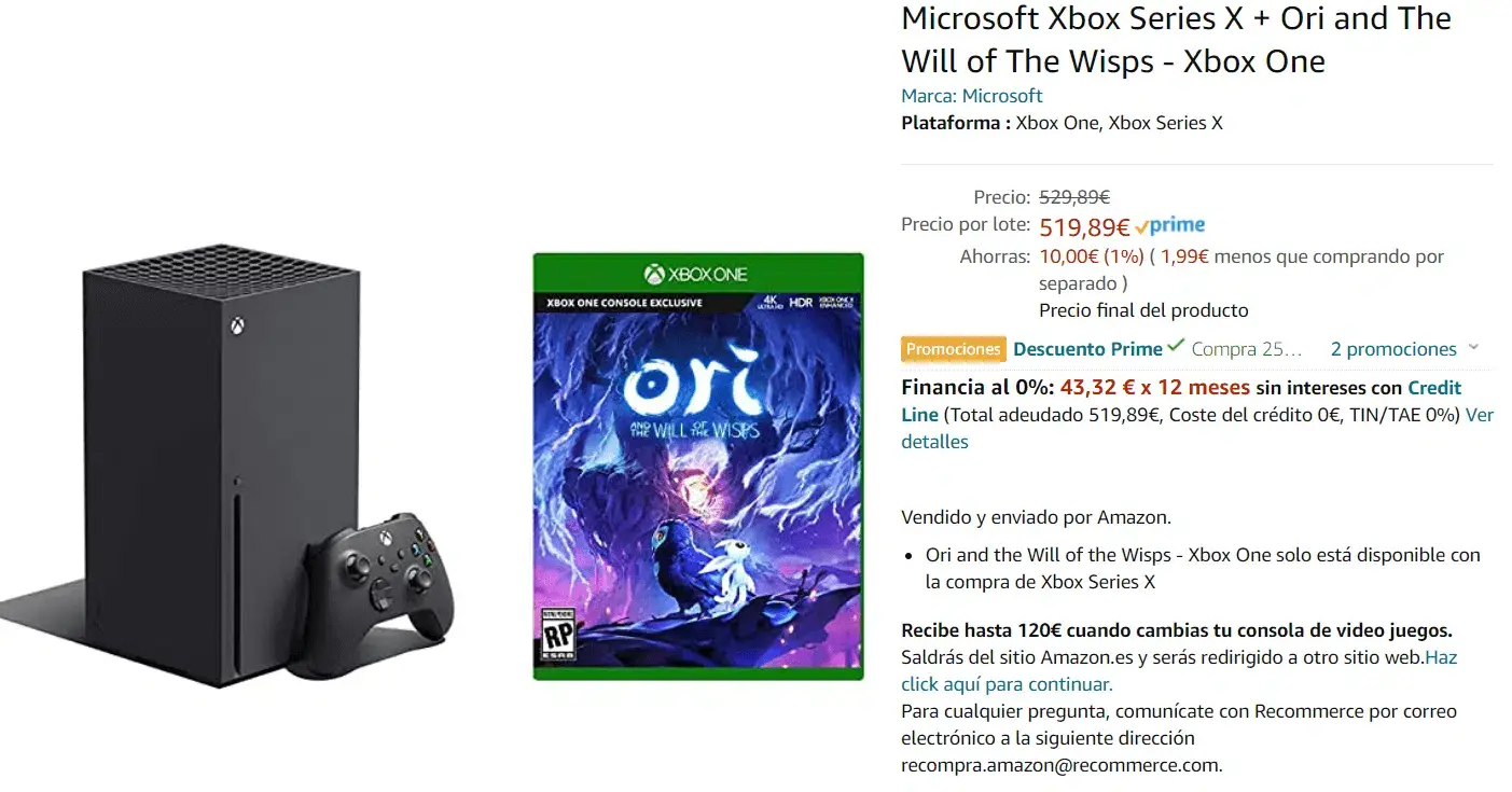 stock de Xbox Series X en Amazon España
