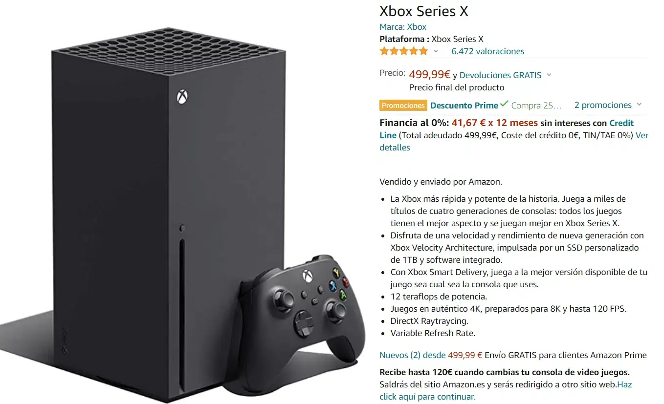 stock de Xbox Series X en Amazon España