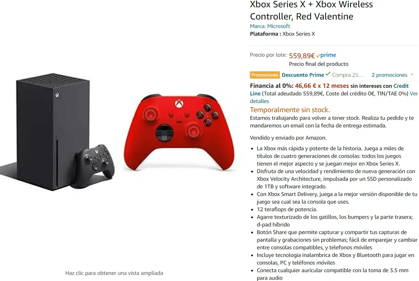 stock de Xbox Series X en Amazon España