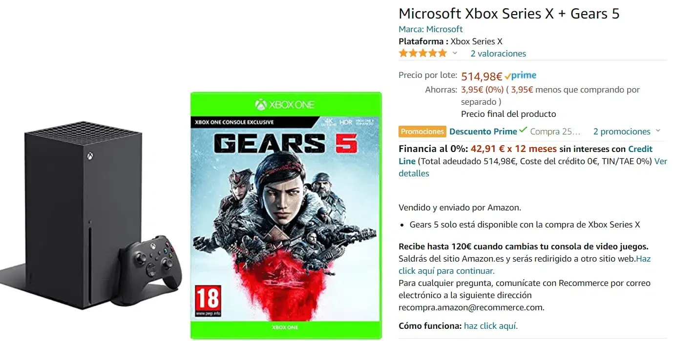 stock de Xbox Series X en Amazon España