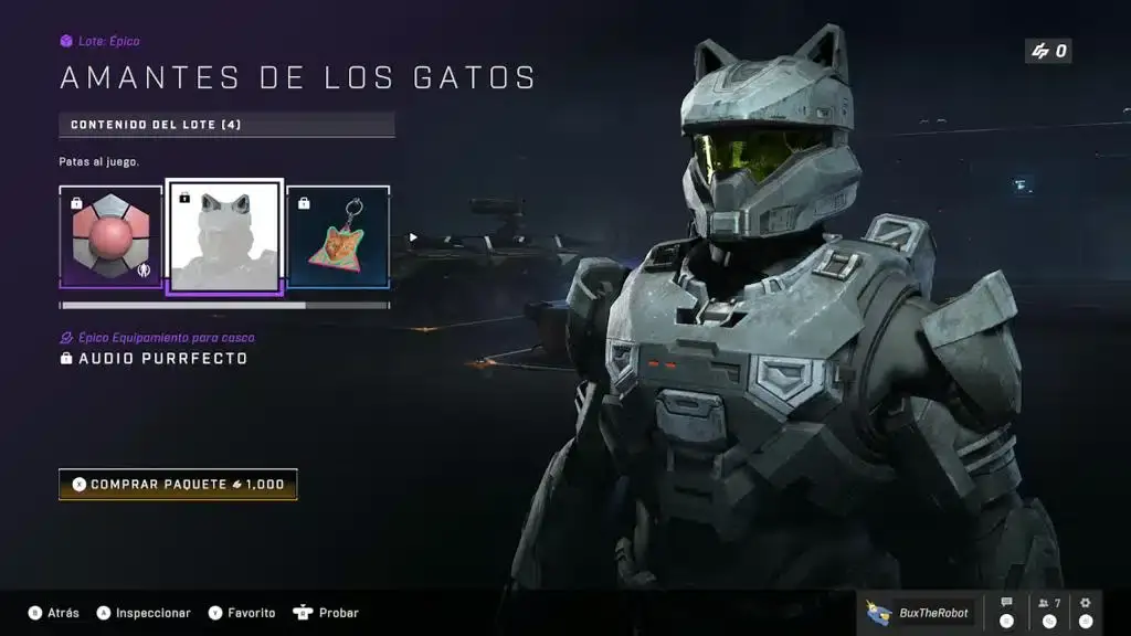 Accesorio de orejas de gato en Halo Infinite
