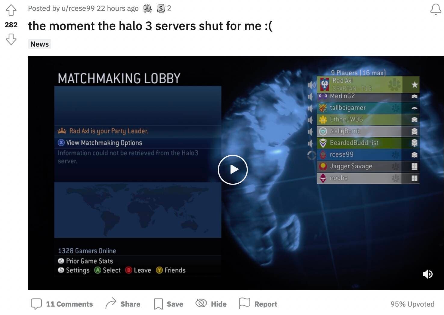 Watch the exact moment the Halo servers on Xbox 360 finally went down Watch the exact moment the Halo servers on Xbox 360 finally went down