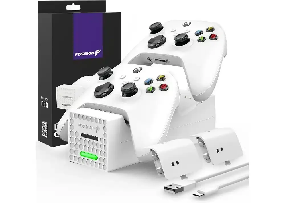 Esta base de carga dual para mandos en blanco imita el diseño de la Xbox y viene con baterías incluidas por 27 euros 107