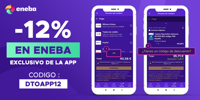 Ahorra hasta un 12% en tus compras digitales con Eneba usando este código de DTO solo para la APP Ahorra hasta un 12% en tus compras digitales con Eneba usando este código de DTO solo para la APP 1
