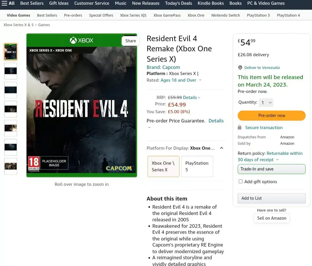 Resident Evil 4 Remake para Xbox One se lista en Amazon 140 Resident Evil 4 Remake para Xbox One