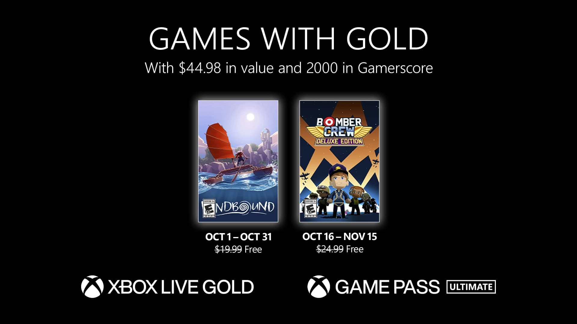 new Games with gold for October 2022