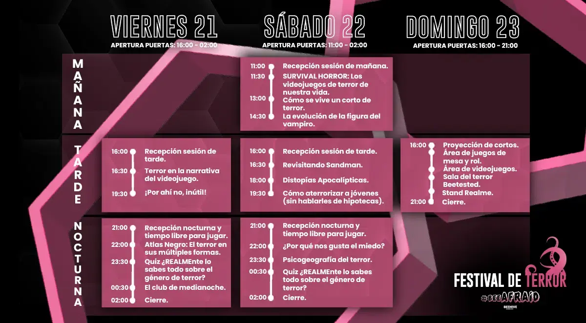 Programa del festival de terror #BeeAfraid