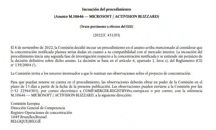 La Comisión Europea pone en duda la compra de Activision Blizzard por Microsoft y abre nueva fase 100