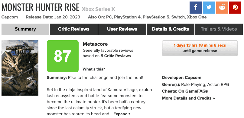 Así de bien está valorando la prensa especializada a Monster Hunter Rise en  Metacritic - Nintenderos