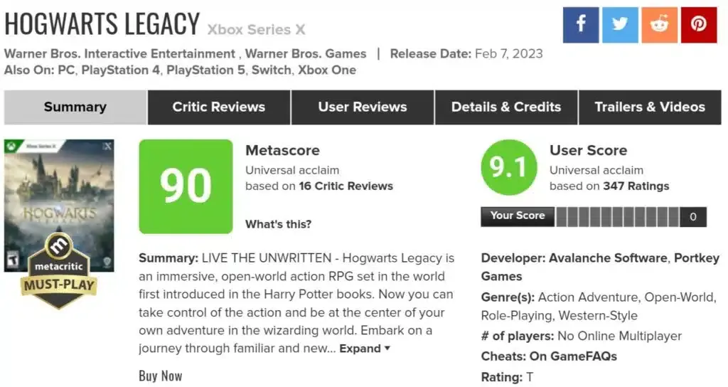 Hogwarts Legacy alcanza críticas muy positivas por los jugadores 140 Hogwarts Legacy alcanza críticas muy positivas