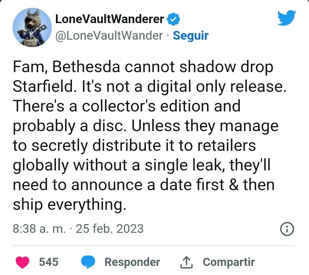 Un trabajador de Bethesda habría desvelado la edición coleccionistas de Starfield antes de tiempo 140 Un trabajador de Bethesda habría desvelado la edición coleccionistas de Starfield antes de tiempo