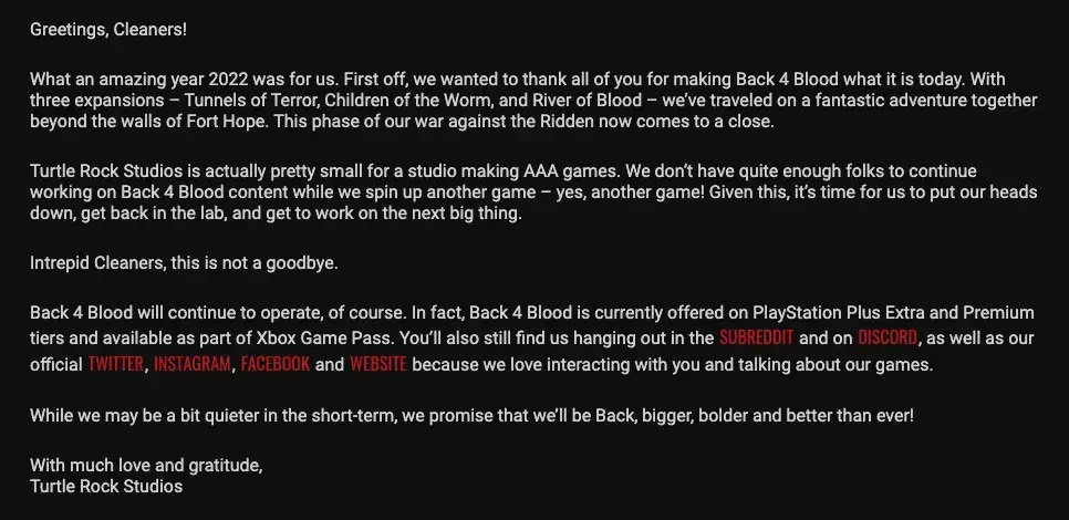 Turtle Rock abandona Back 4 Blood para centrarse en un nuevo videojuego 113