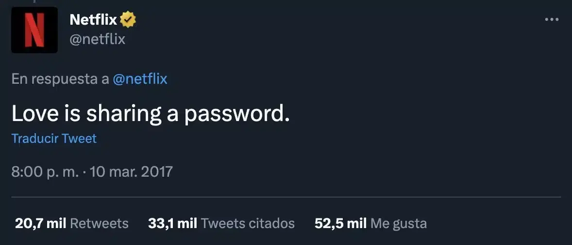 Un clásico tuit de Netflix se vuelve en su contra con el fin de compartir cuenta 102