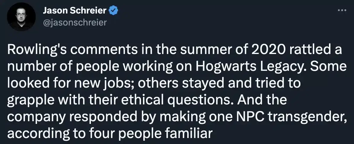 Varios trabajadores de Hogwarts Legacy abandonaron el proyecto por las palabras de J.K. Rowling 105
