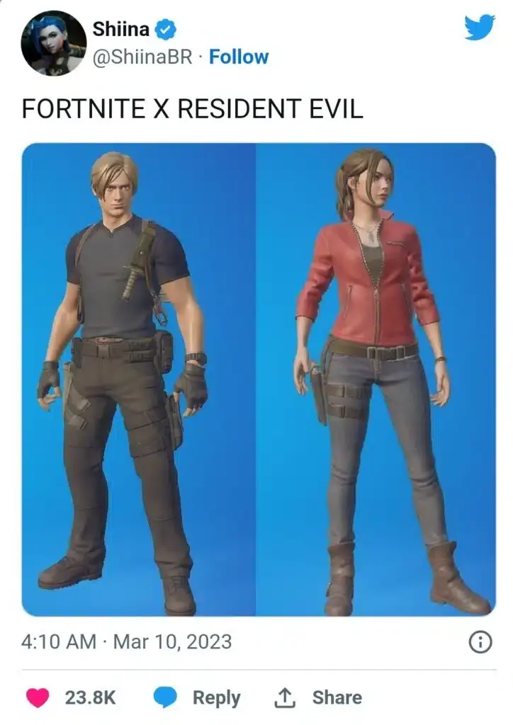 Nuevas skins de Resident Evil llegarán a Fortnite esta temporada 140 Nuevas skins de Resident Evil llegarán a Fortnite esta temporada