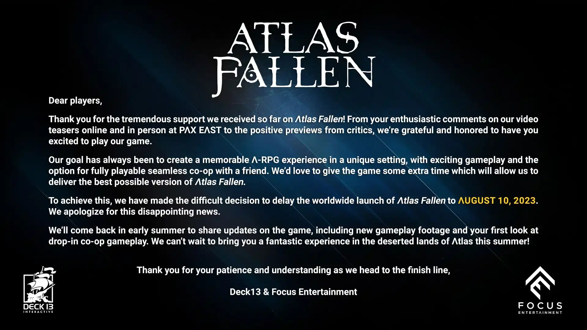 El esperado Atlas Fallen se retrasa hasta agosto 107